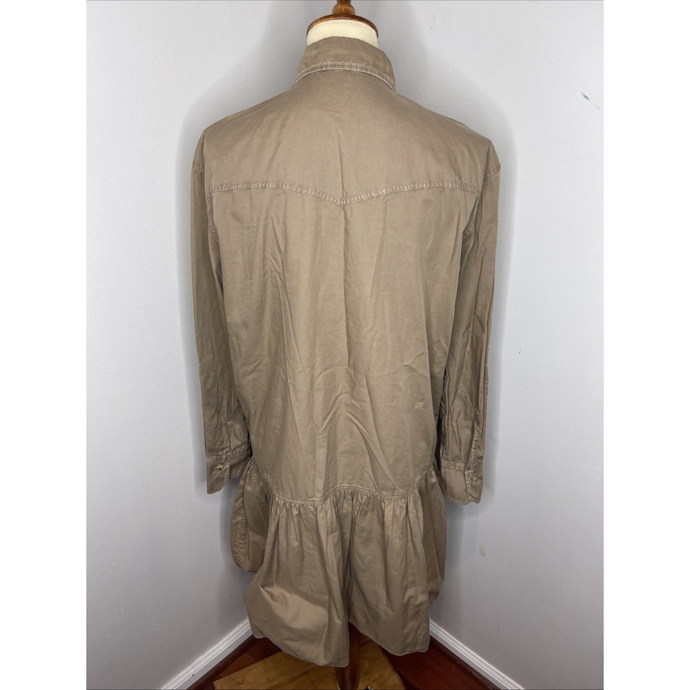 Womens Brunello Cucinelli Kakhi Cotton Western Style Shirt Dress Large L - Picture 3 of 10